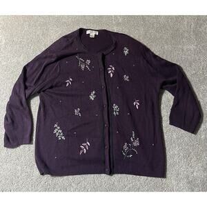 Vintage Dressbarn Sweater Womens Plus 3X Button Shoulder Pads Embroidered Floral